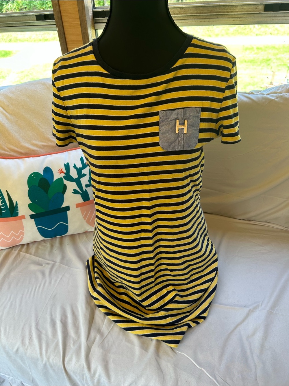 Tommy Hilfiger Yellow & Black Striped Short Sleeve Pocket Tee